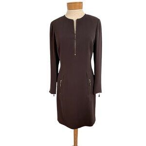 Worth 8 Petite Dark Brown Half Zip Dress Corporate Chic Modern Minimalism Edgy